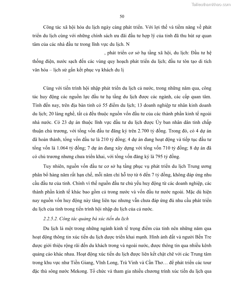 Luận văn thạc sĩ quản lý công Quản lý nhà nước về du lịch trên địa bàn tỉnh Bến Tre - 5 Trang 59