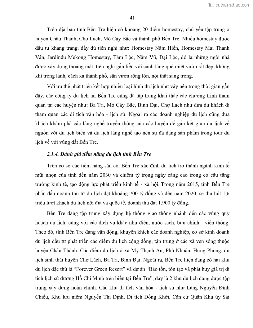 Luận văn thạc sĩ quản lý công Quản lý nhà nước về du lịch trên địa bàn tỉnh Bến Tre - 5 Trang 50