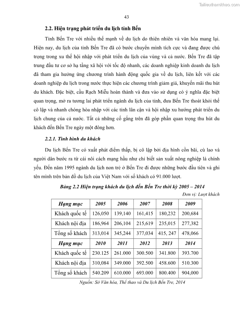 Luận văn thạc sĩ quản lý công Quản lý nhà nước về du lịch trên địa bàn tỉnh Bến Tre - 5 Trang 52