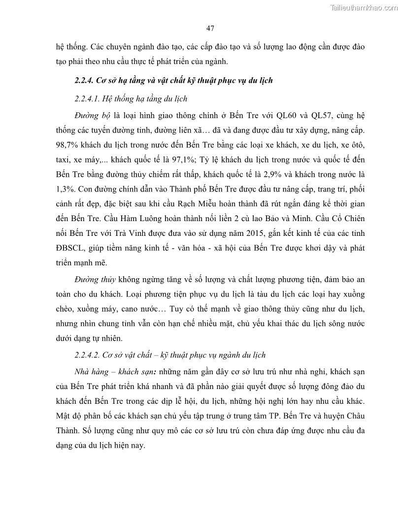 Luận văn thạc sĩ quản lý công Quản lý nhà nước về du lịch trên địa bàn tỉnh Bến Tre - 5 Trang 56