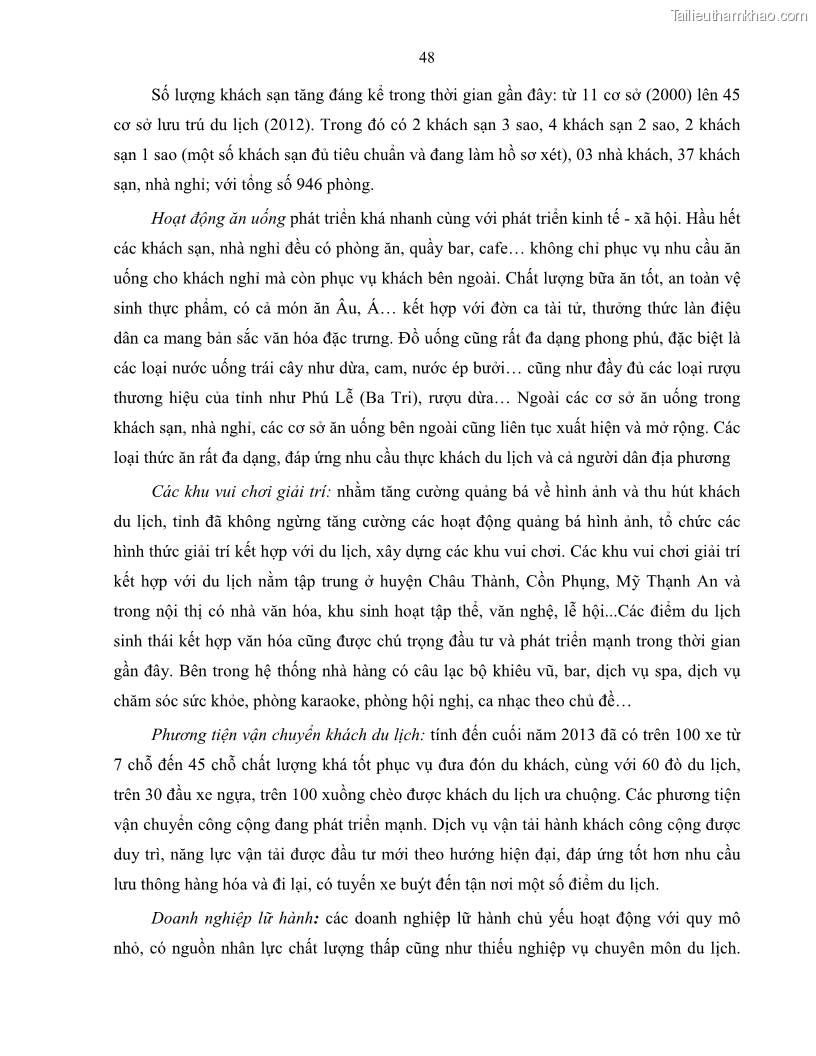 Luận văn thạc sĩ quản lý công Quản lý nhà nước về du lịch trên địa bàn tỉnh Bến Tre - 5 Trang 57