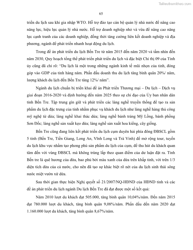 Luận văn thạc sĩ quản lý công Quản lý nhà nước về du lịch trên địa bàn tỉnh Bến Tre - 6 Trang 72