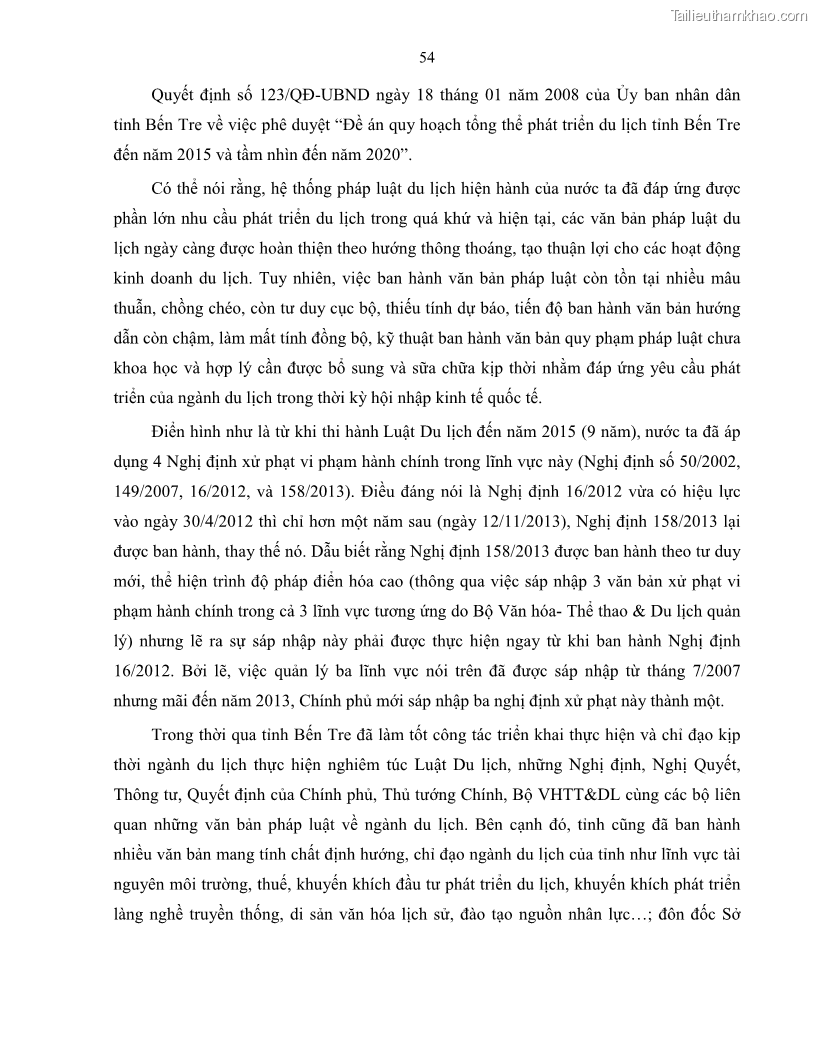 Luận văn thạc sĩ quản lý công Quản lý nhà nước về du lịch trên địa bàn tỉnh Bến Tre - 6 Trang 63