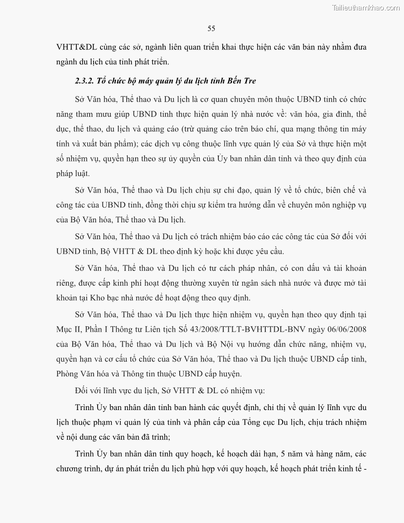 Luận văn thạc sĩ quản lý công Quản lý nhà nước về du lịch trên địa bàn tỉnh Bến Tre - 6 Trang 64