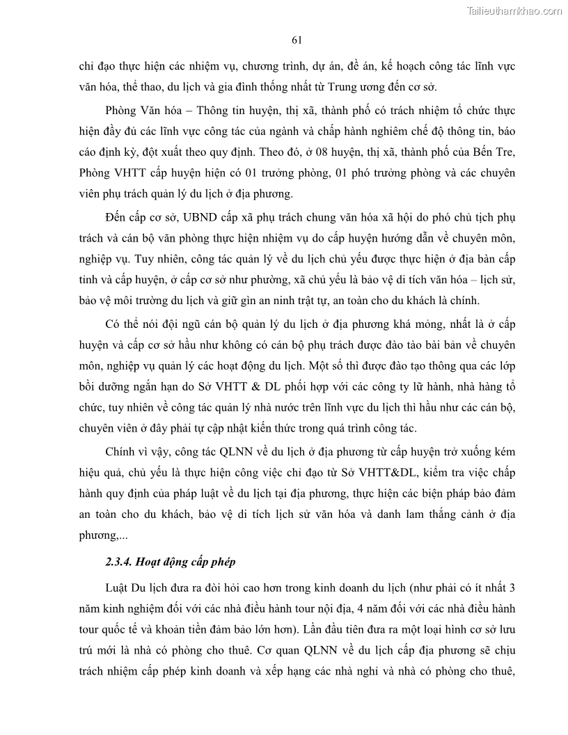 Luận văn thạc sĩ quản lý công Quản lý nhà nước về du lịch trên địa bàn tỉnh Bến Tre - 6 Trang 68