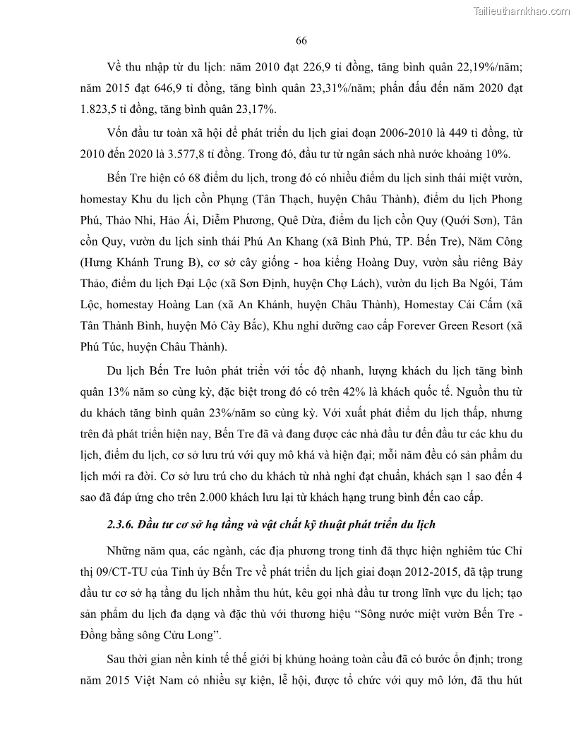 Luận văn thạc sĩ quản lý công Quản lý nhà nước về du lịch trên địa bàn tỉnh Bến Tre - 7 Trang 73