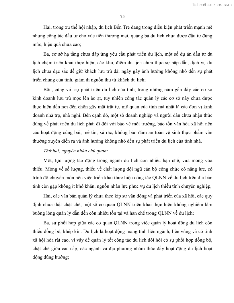 Luận văn thạc sĩ quản lý công Quản lý nhà nước về du lịch trên địa bàn tỉnh Bến Tre - 7 Trang 82