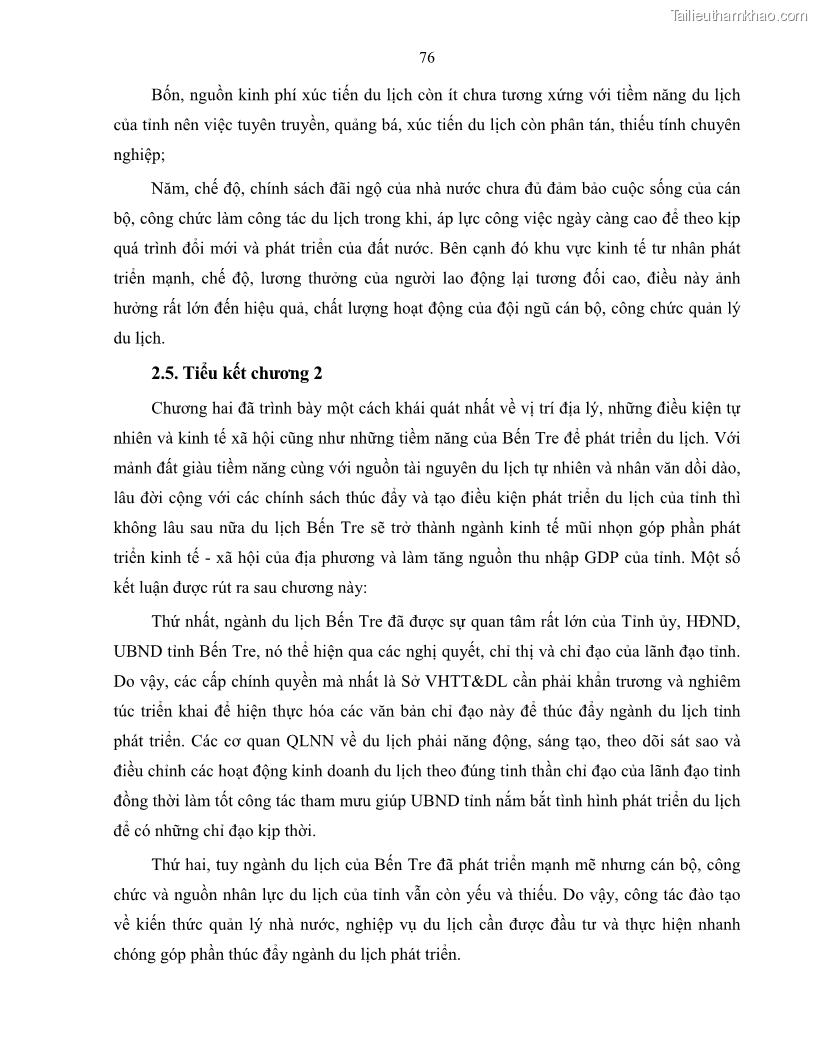Luận văn thạc sĩ quản lý công Quản lý nhà nước về du lịch trên địa bàn tỉnh Bến Tre - 7 Trang 83