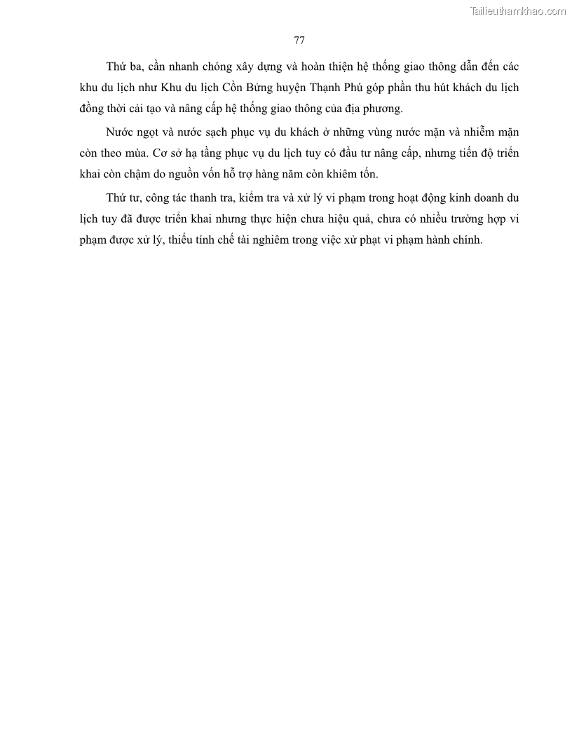 Luận văn thạc sĩ quản lý công Quản lý nhà nước về du lịch trên địa bàn tỉnh Bến Tre - 7 Trang 84