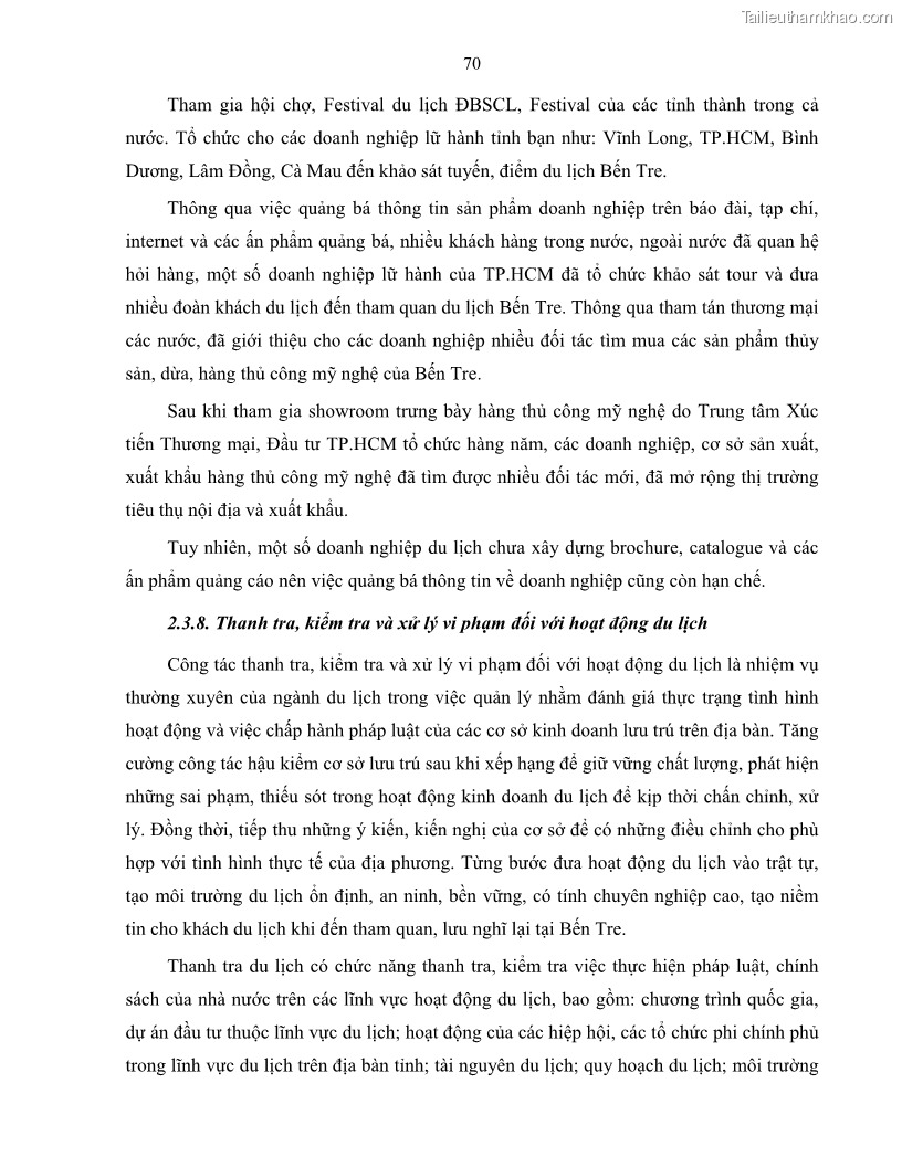 Luận văn thạc sĩ quản lý công Quản lý nhà nước về du lịch trên địa bàn tỉnh Bến Tre - 7 Trang 77