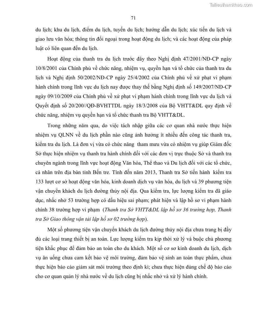 Luận văn thạc sĩ quản lý công Quản lý nhà nước về du lịch trên địa bàn tỉnh Bến Tre - 7 Trang 78