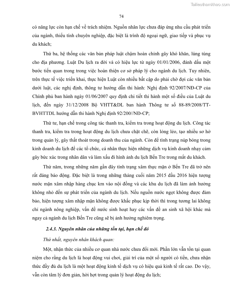 Luận văn thạc sĩ quản lý công Quản lý nhà nước về du lịch trên địa bàn tỉnh Bến Tre - 7 Trang 81