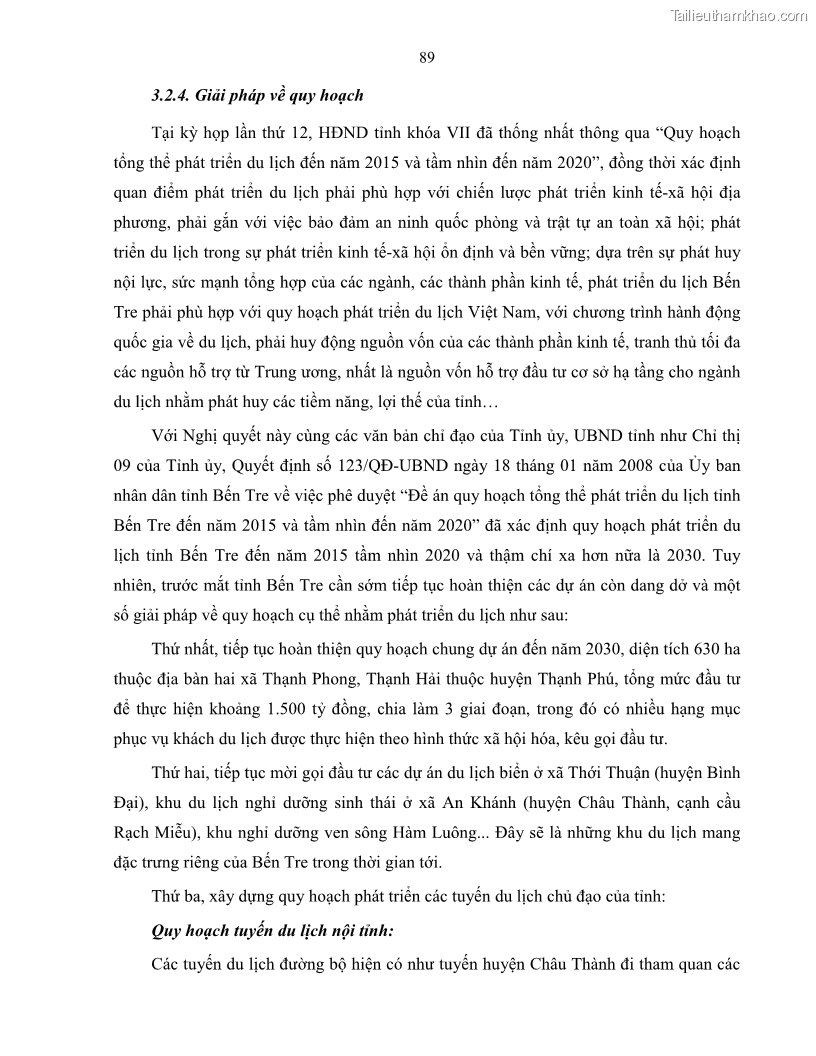 Luận văn thạc sĩ quản lý công Quản lý nhà nước về du lịch trên địa bàn tỉnh Bến Tre - 8 Trang 96