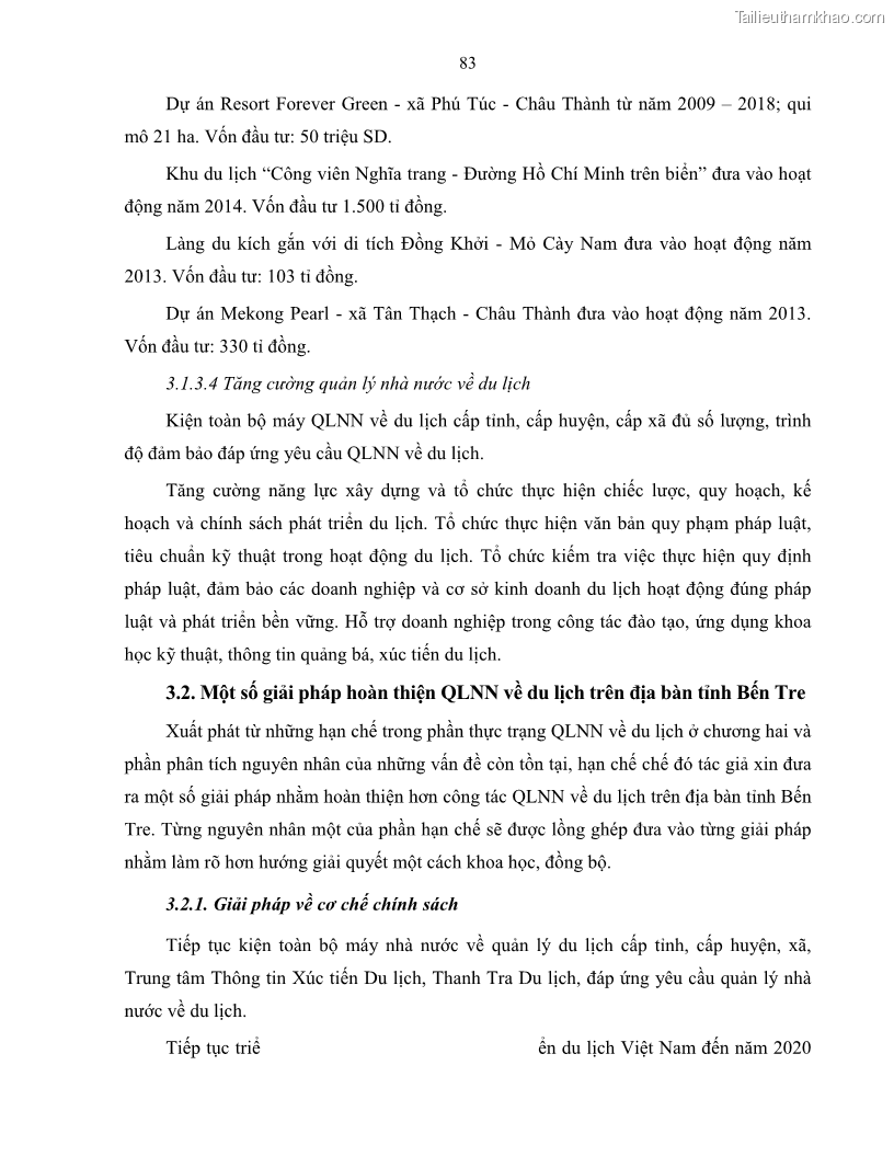 Luận văn thạc sĩ quản lý công Quản lý nhà nước về du lịch trên địa bàn tỉnh Bến Tre - 8 Trang 90