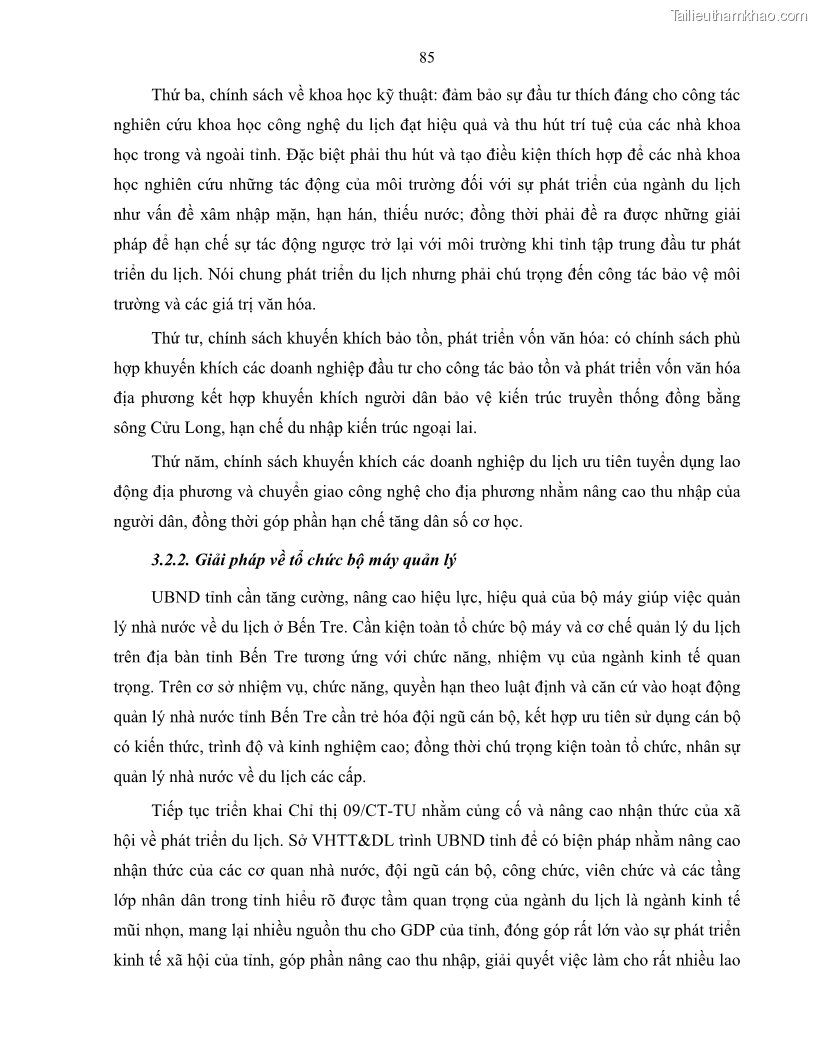 Luận văn thạc sĩ quản lý công Quản lý nhà nước về du lịch trên địa bàn tỉnh Bến Tre - 8 Trang 92
