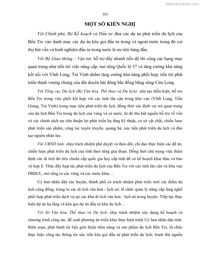 Luận văn thạc sĩ quản lý công Quản lý nhà nước về du lịch trên địa bàn tỉnh Bến Tre - 9 Trang 108