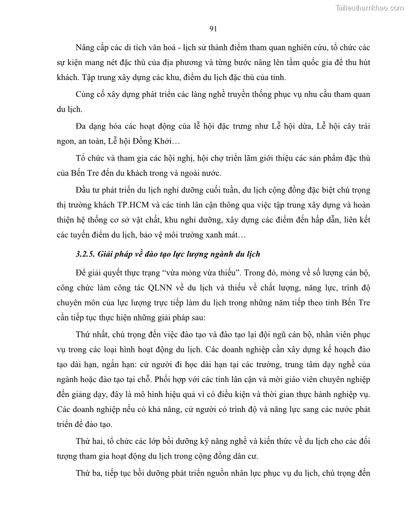 Luận văn thạc sĩ quản lý công Quản lý nhà nước về du lịch trên địa bàn tỉnh Bến Tre - 9 Trang 98