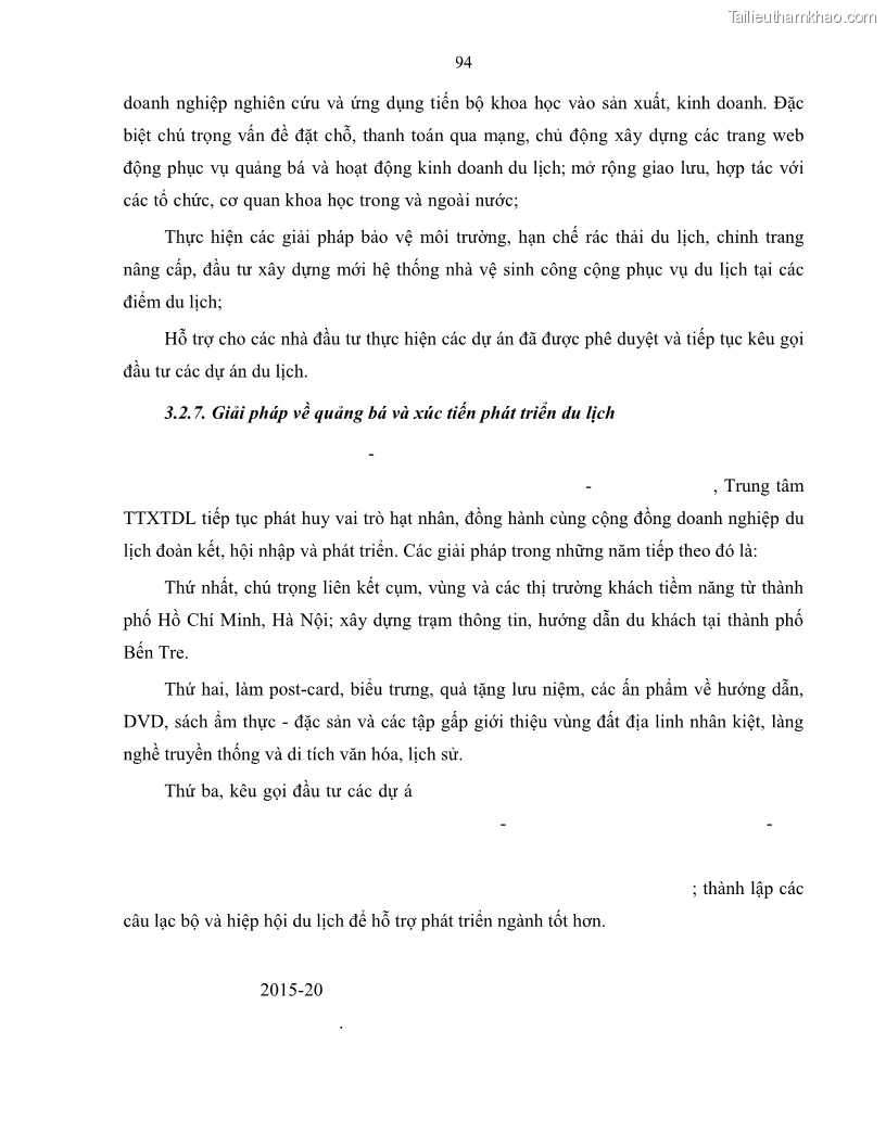 Luận văn thạc sĩ quản lý công Quản lý nhà nước về du lịch trên địa bàn tỉnh Bến Tre - 9 Trang 101