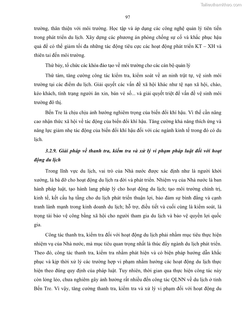 Luận văn thạc sĩ quản lý công Quản lý nhà nước về du lịch trên địa bàn tỉnh Bến Tre - 9 Trang 104