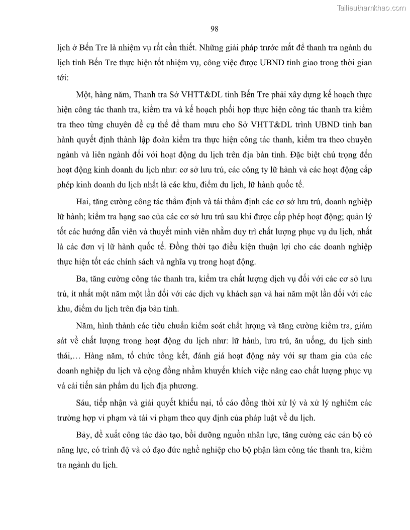 Luận văn thạc sĩ quản lý công Quản lý nhà nước về du lịch trên địa bàn tỉnh Bến Tre - 9 Trang 105