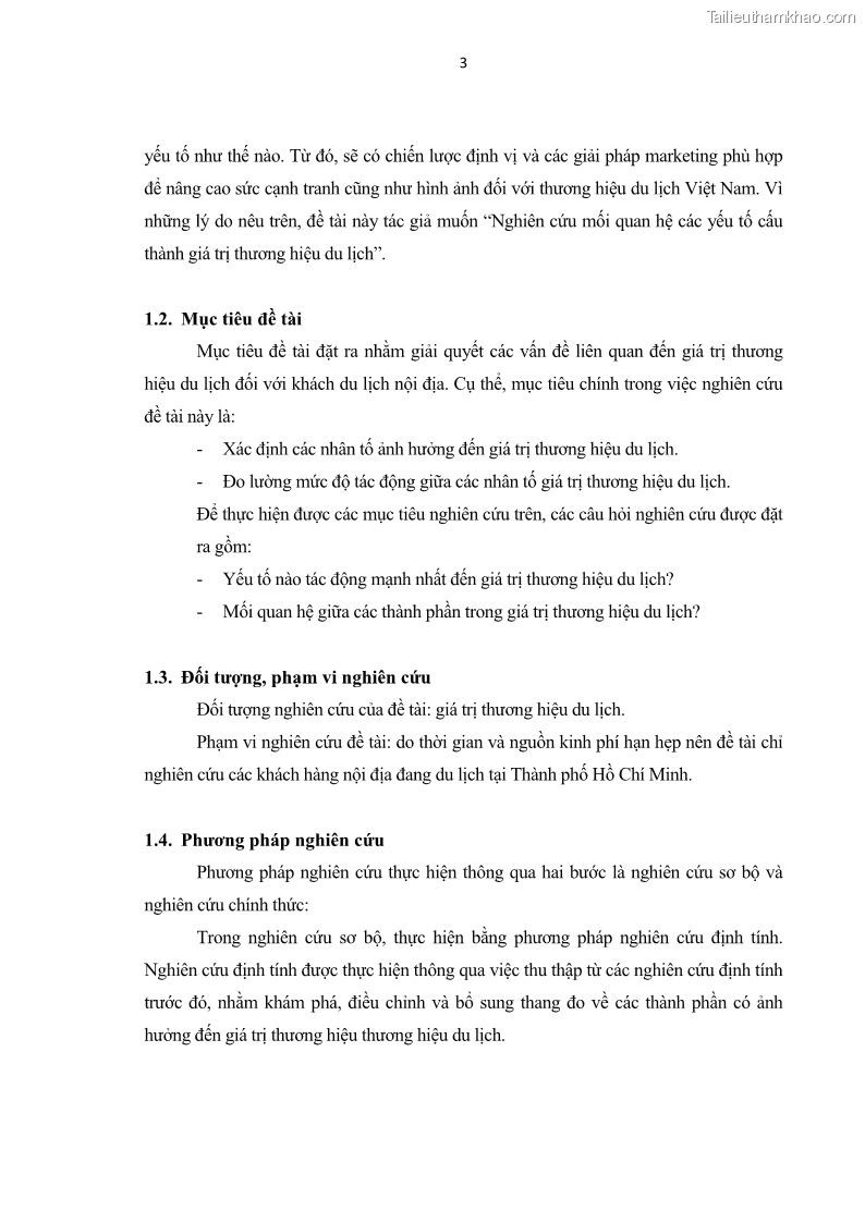Luận văn thạc sĩ kinh tế Nghiên cứu mối quan hệ các yếu tố cấu thành giá trị thương hiệu du lịch - 1 Trang 11