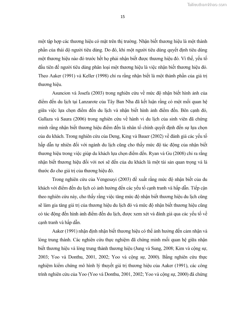 Luận văn thạc sĩ kinh tế Nghiên cứu mối quan hệ các yếu tố cấu thành giá trị thương hiệu du lịch - 2 Trang 23