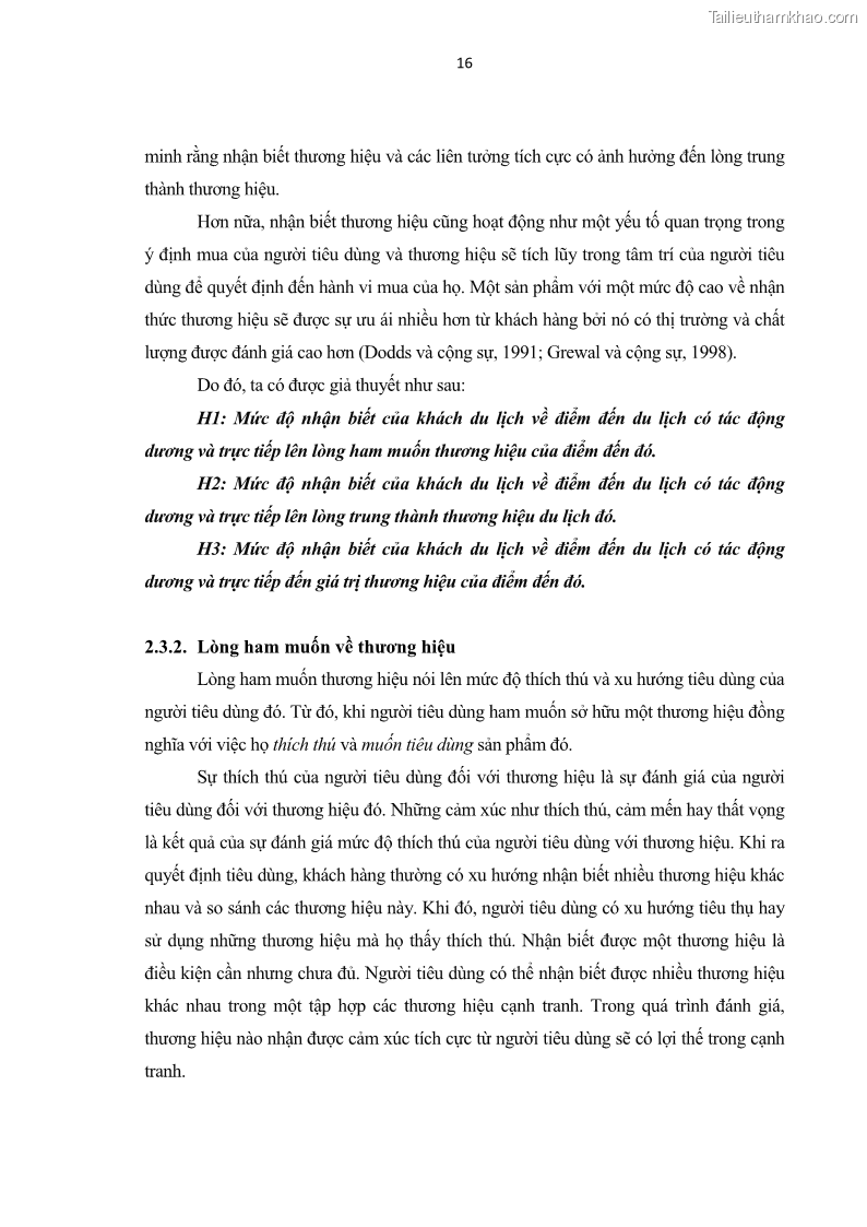 Luận văn thạc sĩ kinh tế Nghiên cứu mối quan hệ các yếu tố cấu thành giá trị thương hiệu du lịch - 2 Trang 24