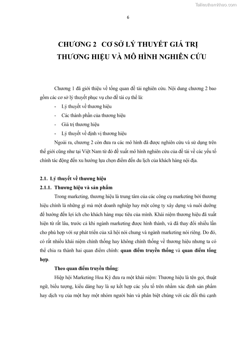Luận văn thạc sĩ kinh tế Nghiên cứu mối quan hệ các yếu tố cấu thành giá trị thương hiệu du lịch - 2 Trang 14