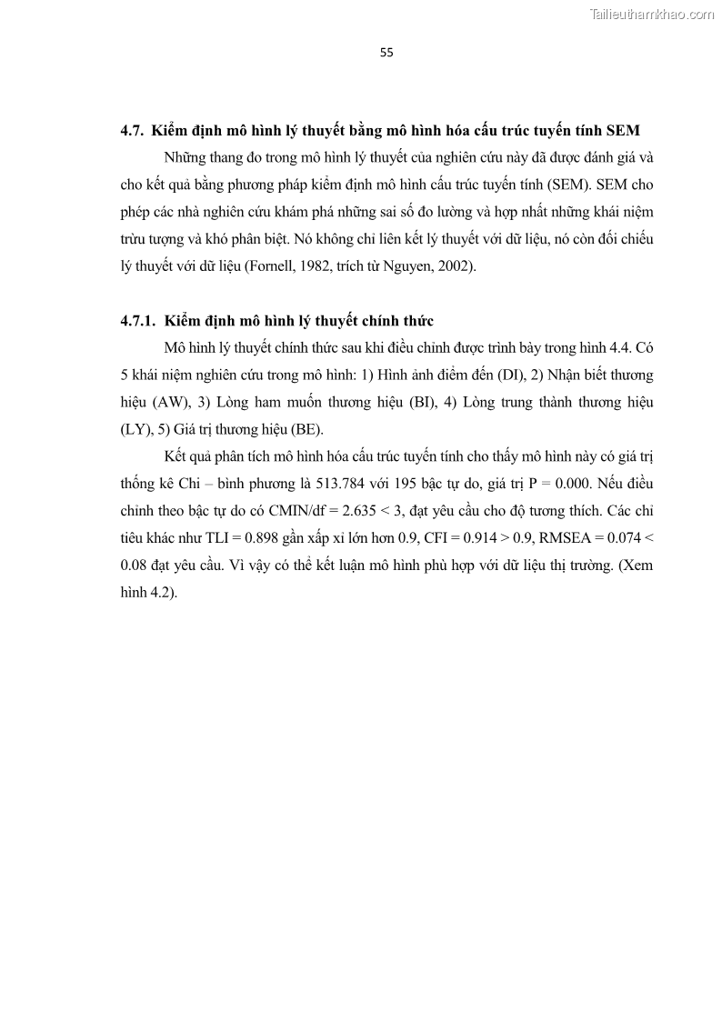Luận văn thạc sĩ kinh tế Nghiên cứu mối quan hệ các yếu tố cấu thành giá trị thương hiệu du lịch - 6 Trang 63