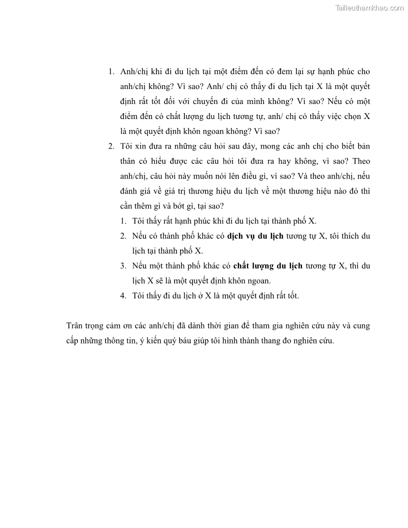 Luận văn thạc sĩ kinh tế Nghiên cứu mối quan hệ các yếu tố cấu thành giá trị thương hiệu du lịch - 7 Trang 83