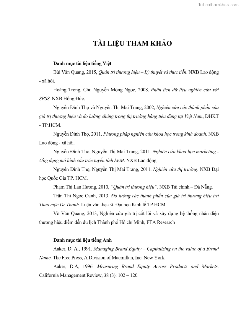 Luận văn thạc sĩ kinh tế Nghiên cứu mối quan hệ các yếu tố cấu thành giá trị thương hiệu du lịch - 7 Trang 74