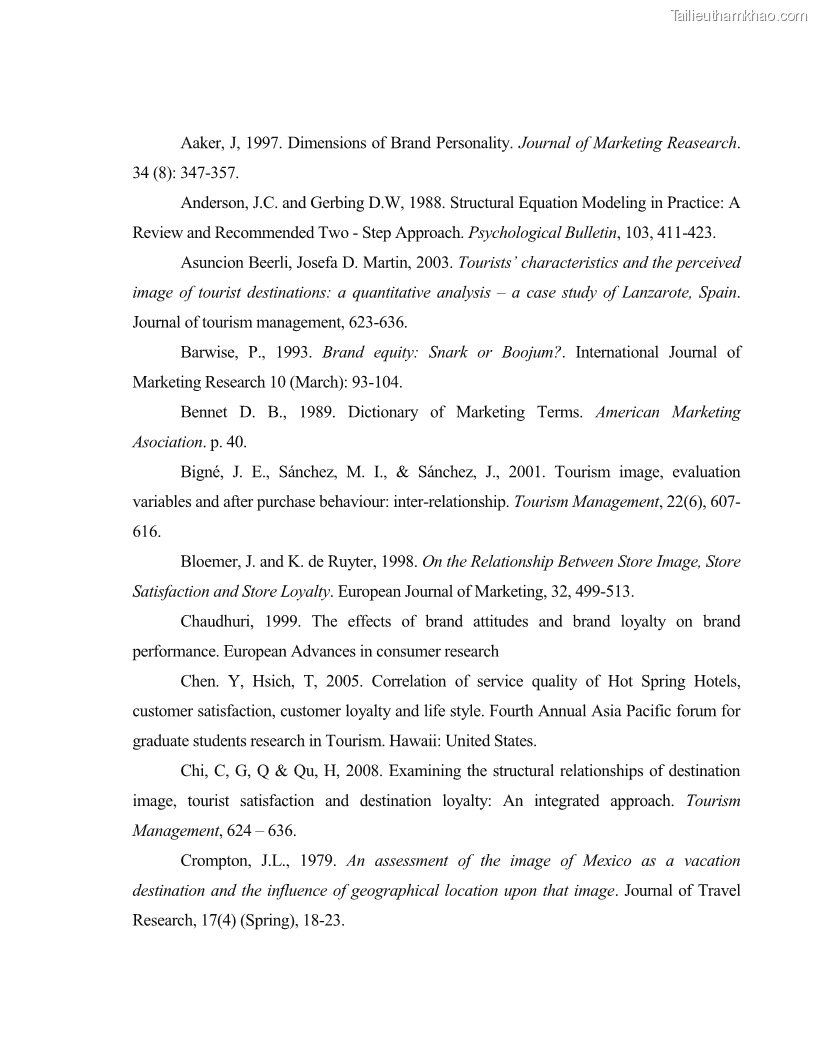 Luận văn thạc sĩ kinh tế Nghiên cứu mối quan hệ các yếu tố cấu thành giá trị thương hiệu du lịch - 7 Trang 75