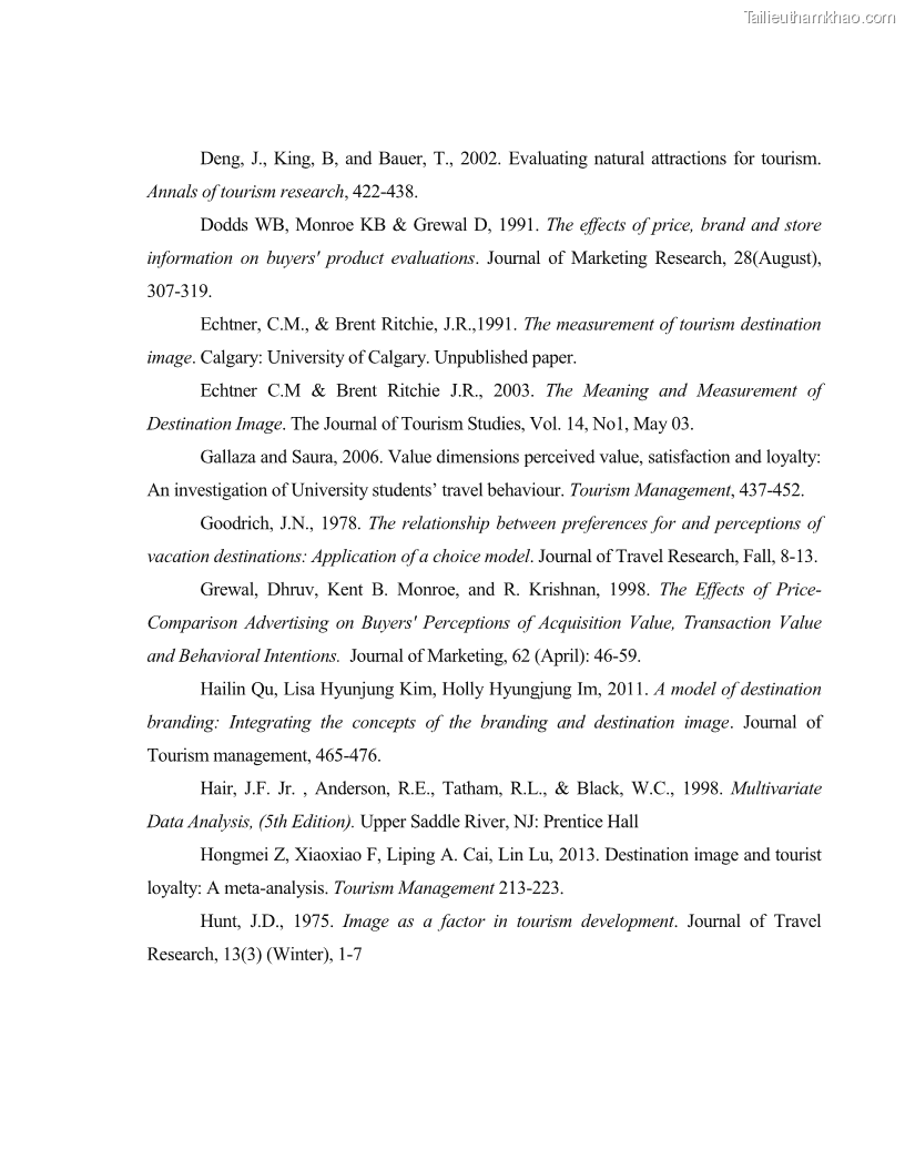 Luận văn thạc sĩ kinh tế Nghiên cứu mối quan hệ các yếu tố cấu thành giá trị thương hiệu du lịch - 7 Trang 76
