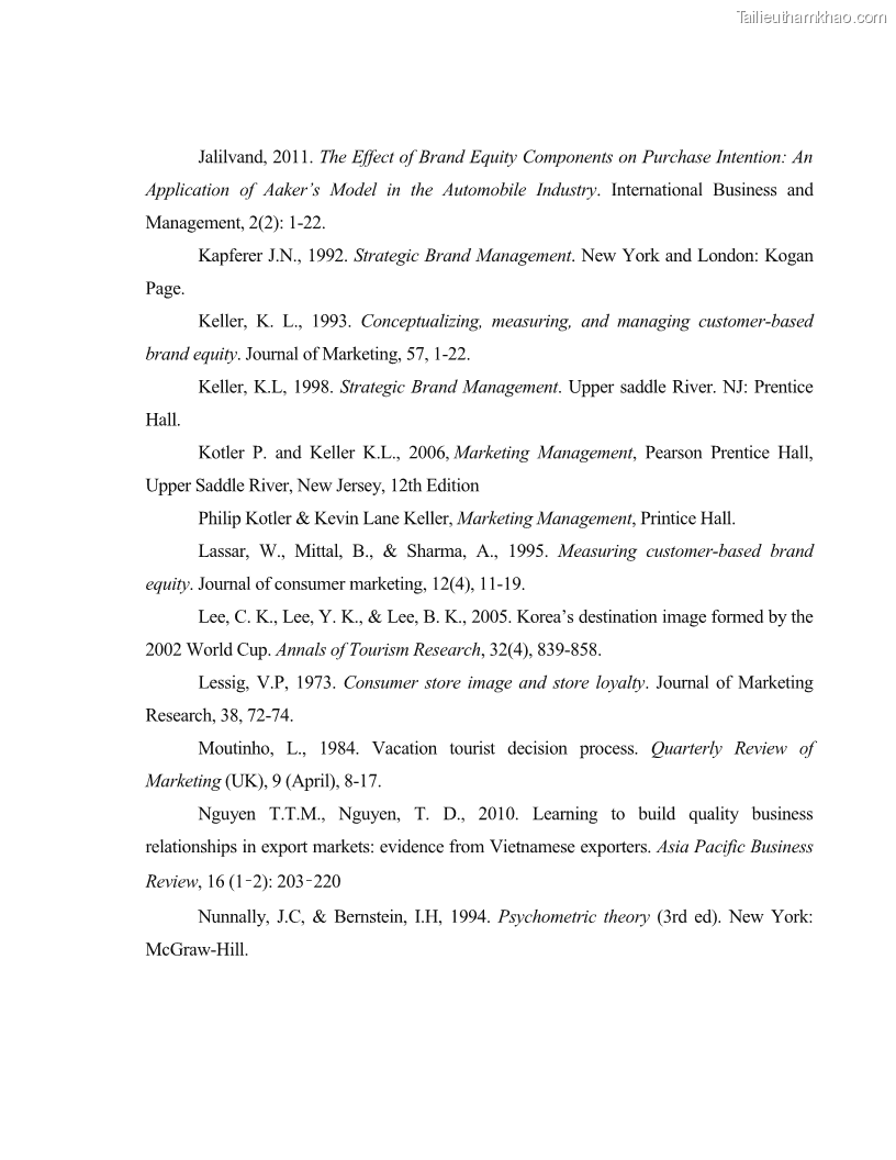Luận văn thạc sĩ kinh tế Nghiên cứu mối quan hệ các yếu tố cấu thành giá trị thương hiệu du lịch - 7 Trang 77
