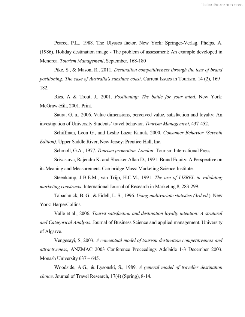 Luận văn thạc sĩ kinh tế Nghiên cứu mối quan hệ các yếu tố cấu thành giá trị thương hiệu du lịch - 7 Trang 78