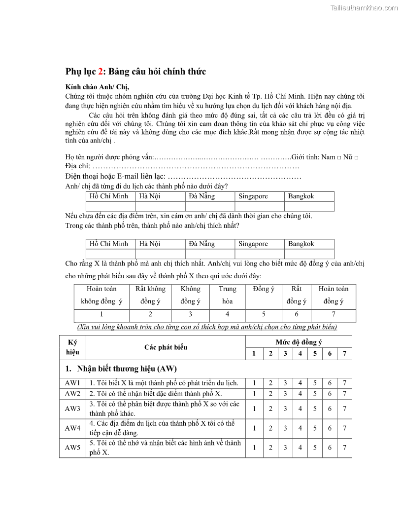 Luận văn thạc sĩ kinh tế Nghiên cứu mối quan hệ các yếu tố cấu thành giá trị thương hiệu du lịch - 8 Trang 85