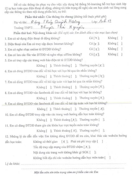 Phụ lục 3 PHIẾU KHẢO SÁT NHU CẦU ĐỐI VỚI VIỆC TỰ HỌC MÔN TOÁN Phụ lục 4 1