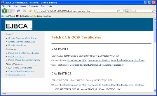 Hình 8 4 Giao diện trang web của CA KCNTT CA gốc Hình 8 5 Giao diện trang web của CA 2