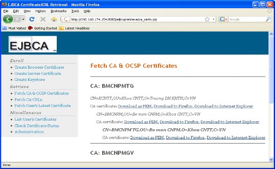 Hình 8 5 Giao diện trang web của CA BMCNPM Hệ thống có thể cấp chứng nhận cho 3