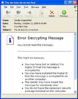 Hình 8 12 Lỗi không thể đọc được thư đã ký và mã hóa Hình 8 13 Nội dung thư 1