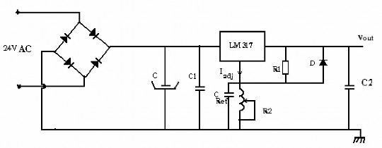 Sơ đồ nguyên lý nguồn dùng LM 317 Trong đó C 1 1 F C 2 1 F C ref 10 F R 1 220 1