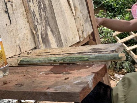 Ảnh Thanh tre đựng hồn vía người chết mang về đặt tại hóng trong nhà sau lễ 8