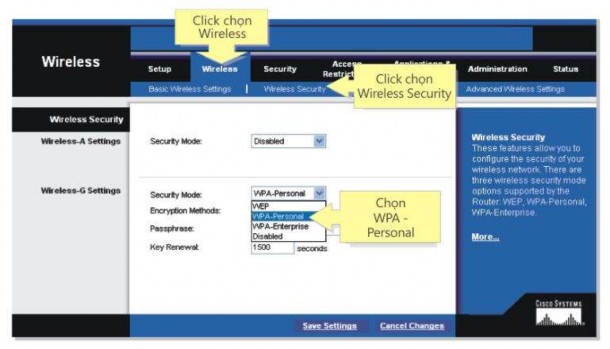 Bước 6 Tìm mục Encryption Methods và chọn TKIP Bước 7 Tìm mục Passharase và gõ 13