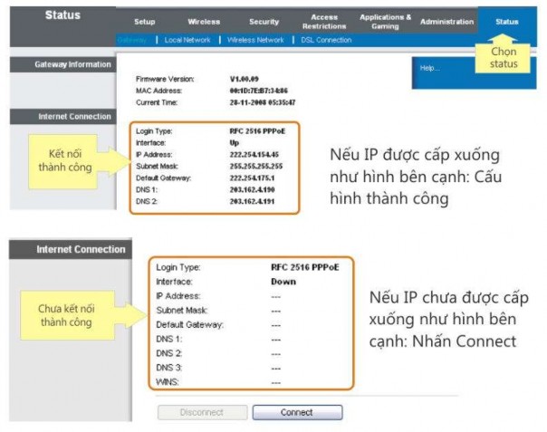 Nếu vẫn không nhận được IP kiểm tra lại đèn LED trên thiết bị Có 2 đèn 8