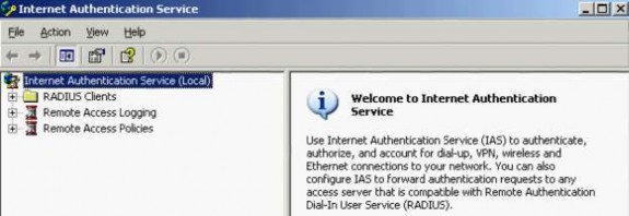 Kích phải chuột lên Internet Authentication Service → chọn Register Server In Active 5