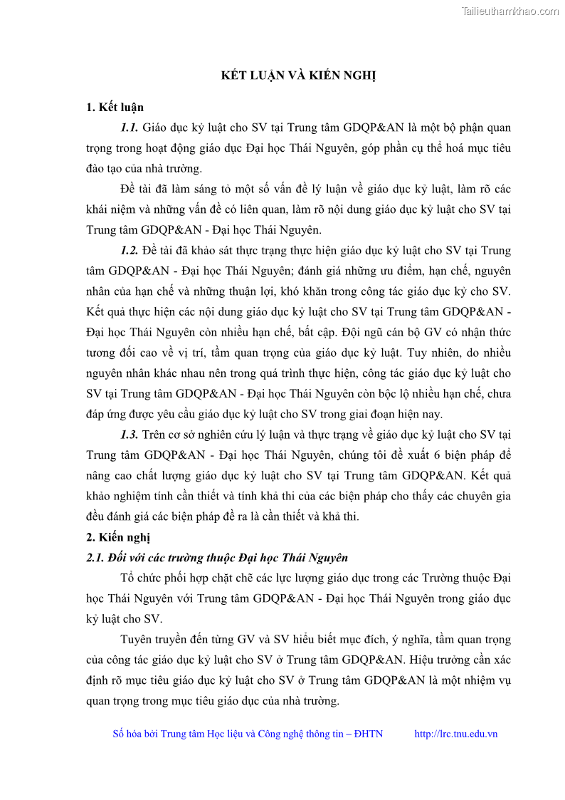 Luận văn thạc sĩ khoa học giáo dục Giáo dục kỷ luật cho sinh viên tại Trung tâm Giáo dục quốc phòng và an ninh - Đại học Thái Nguyên - 10 Trang 109