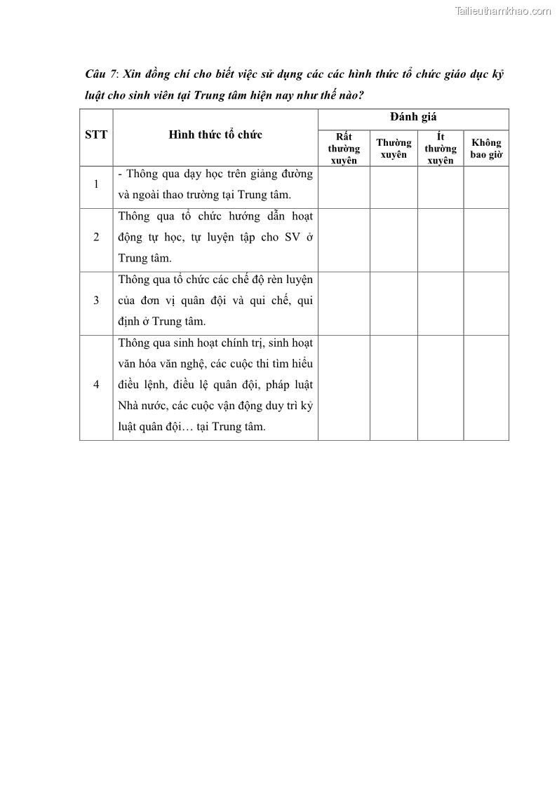 Luận văn thạc sĩ khoa học giáo dục Giáo dục kỷ luật cho sinh viên tại Trung tâm Giáo dục quốc phòng và an ninh - Đại học Thái Nguyên - 10 Trang 119