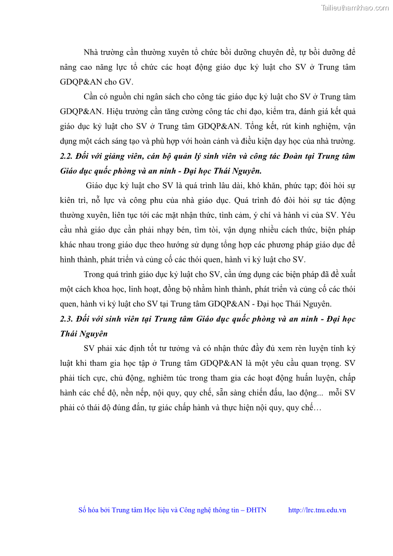 Luận văn thạc sĩ khoa học giáo dục Giáo dục kỷ luật cho sinh viên tại Trung tâm Giáo dục quốc phòng và an ninh - Đại học Thái Nguyên - 10 Trang 110
