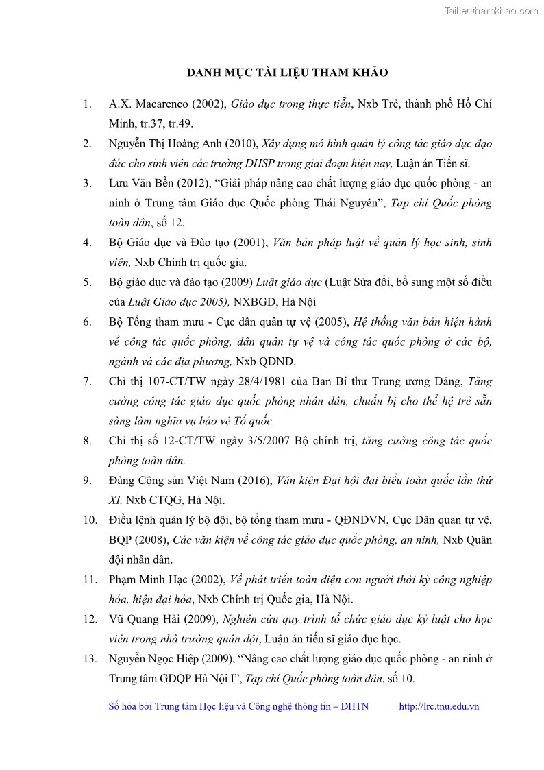 Luận văn thạc sĩ khoa học giáo dục Giáo dục kỷ luật cho sinh viên tại Trung tâm Giáo dục quốc phòng và an ninh - Đại học Thái Nguyên - 10 Trang 111