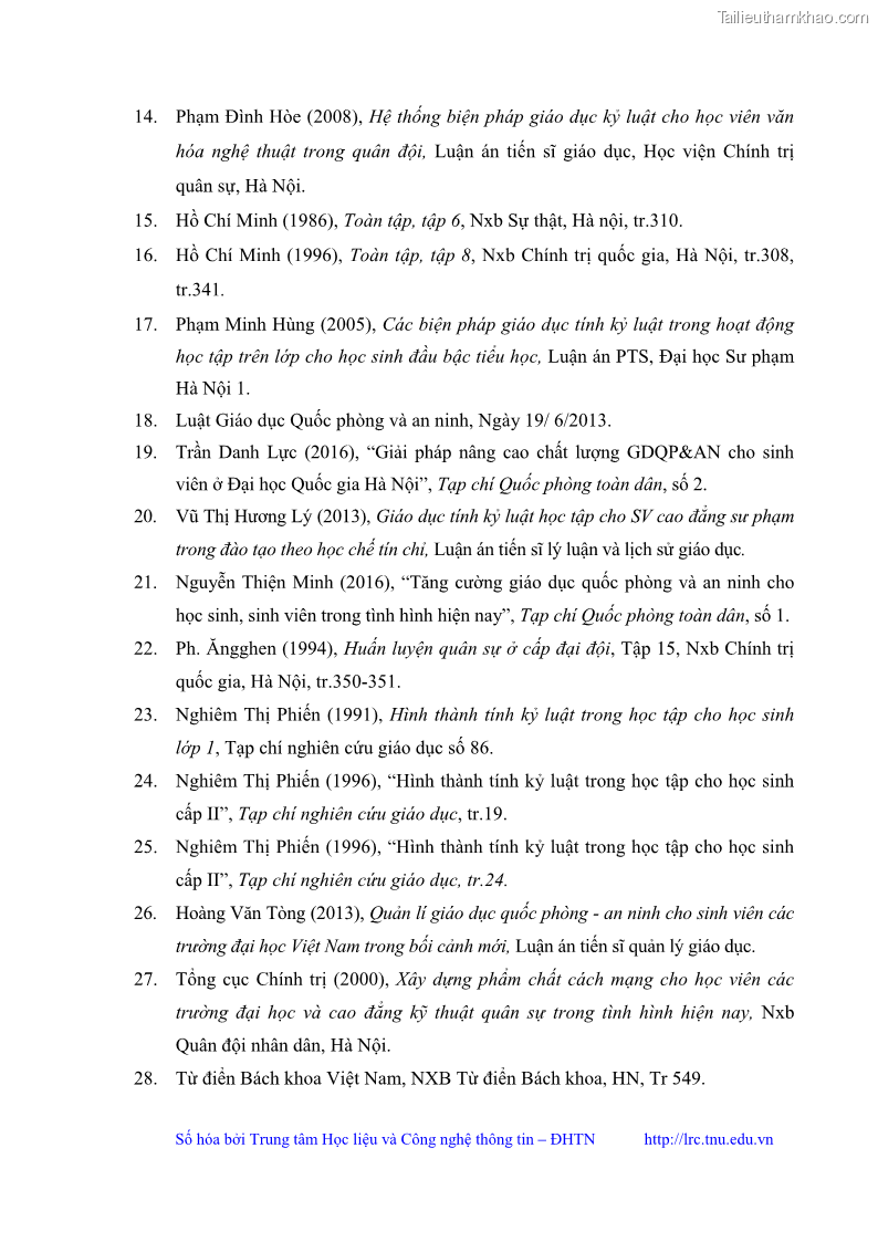 Luận văn thạc sĩ khoa học giáo dục Giáo dục kỷ luật cho sinh viên tại Trung tâm Giáo dục quốc phòng và an ninh - Đại học Thái Nguyên - 10 Trang 112